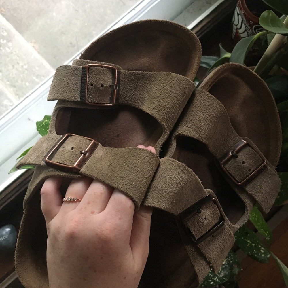 Arizona Soft Footbed Suede Leather Taupe Sandals